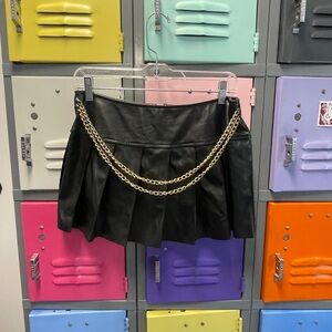 Better Be Faux Leather Black Mini Skirt with Gold Chain